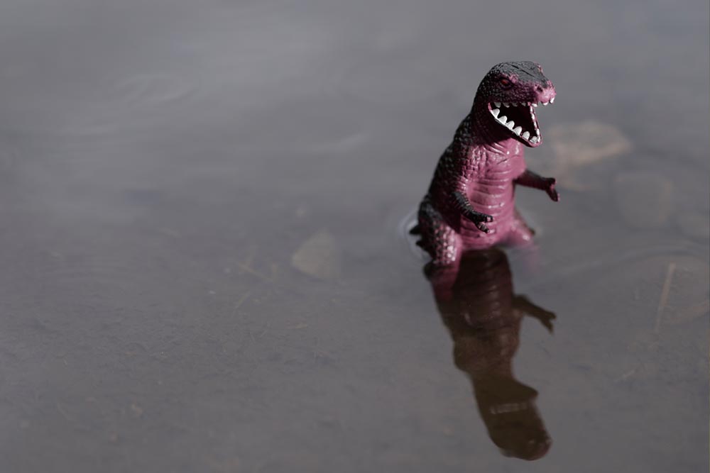 t-rex in water